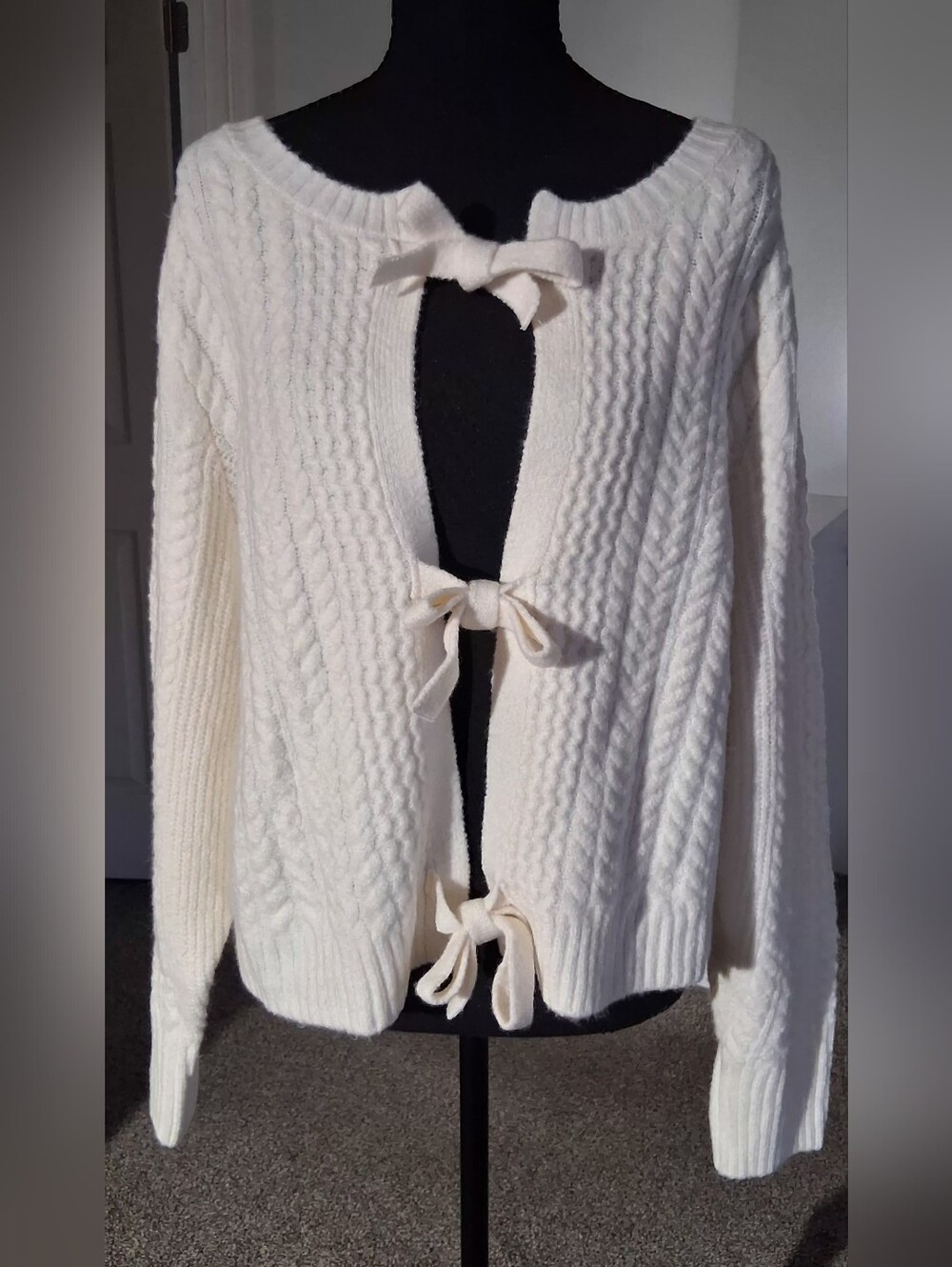 Cream Cable-Knit Tie-Front Women's Sweater